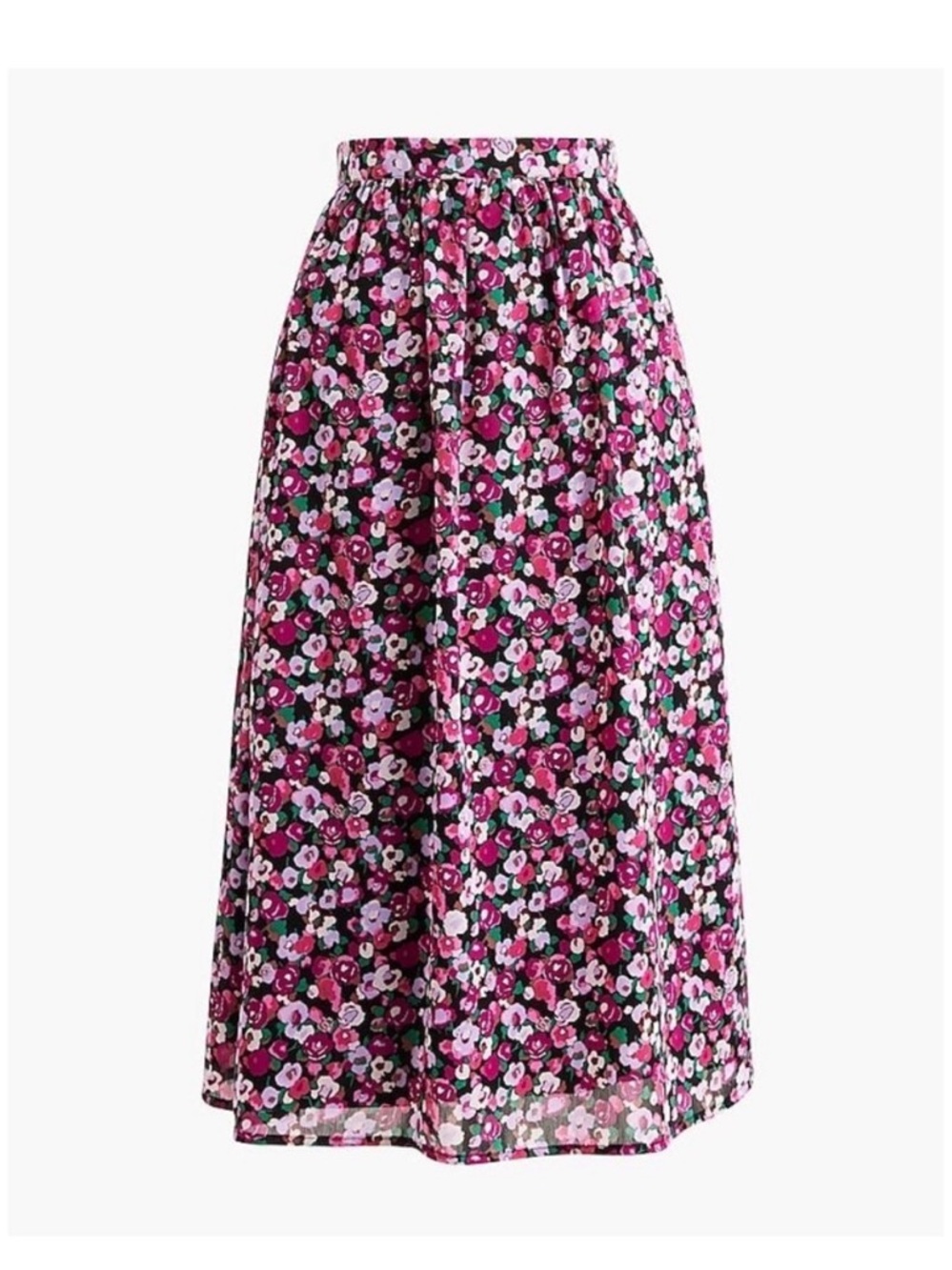 J. Crew Factory Pink and Black Floral A-line Midi Skirt